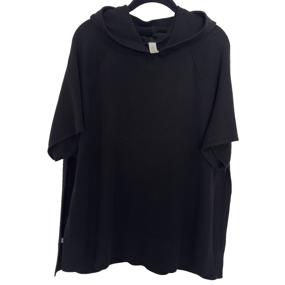 Lululemon Black Knit Opened Up Hooded Poncho Sweater Size XS/S Cashmere Blend